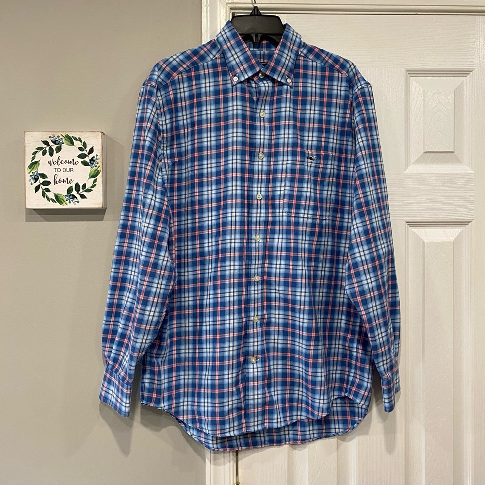 Vineyard Vines Performance Classic Fit Tucker Shirt Mens Dress Shirt Medium Blue